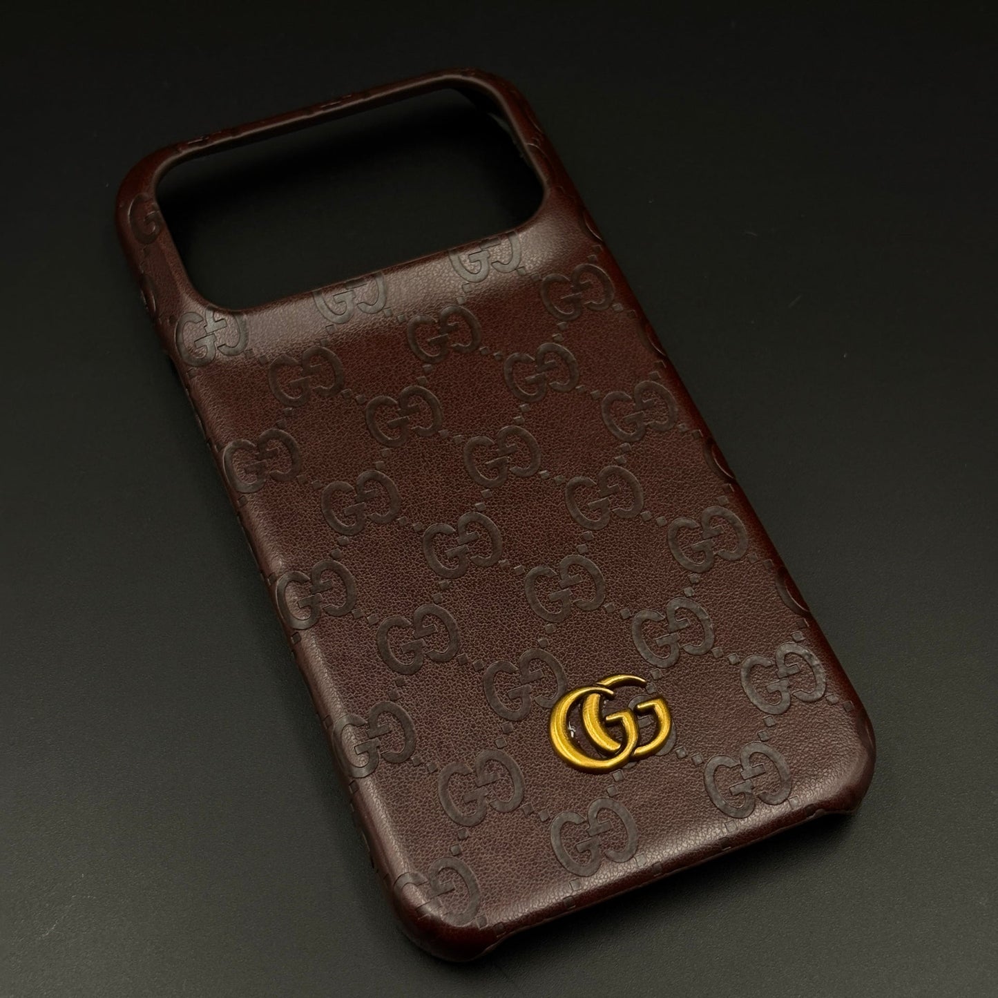 Luxury GG Monogram Leather Mobile Case Cover for iPhone 17 Series | Premium Embossed Monogram | Slim Fit