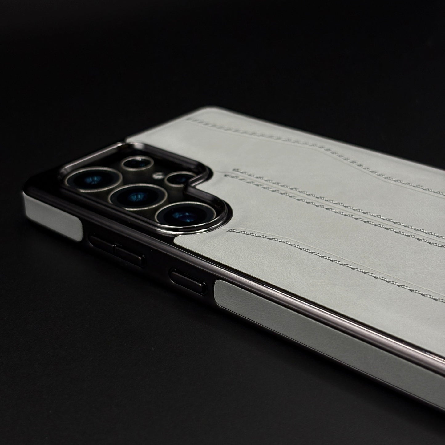 Samsung Galaxy S25 Ultra Stitched Leather Chrome Case