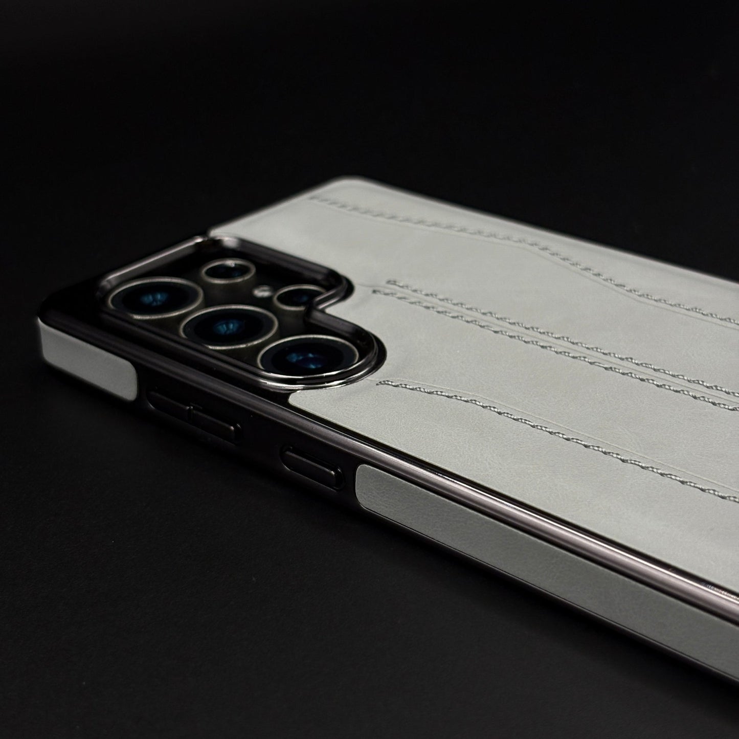 Samsung Galaxy S25 Ultra Stitched Leather Chrome Case