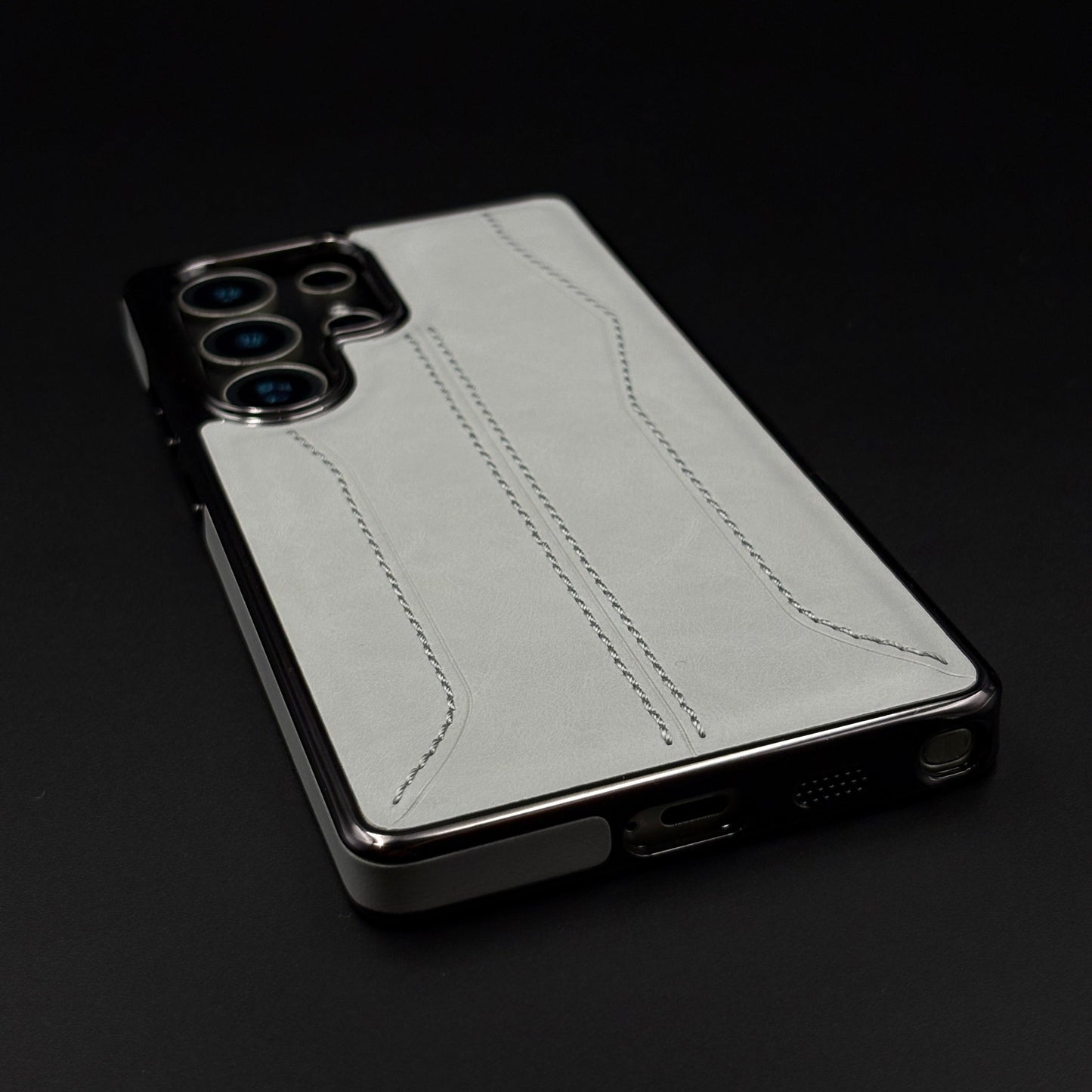 Samsung Galaxy S25 Ultra Stitched Leather Chrome Case