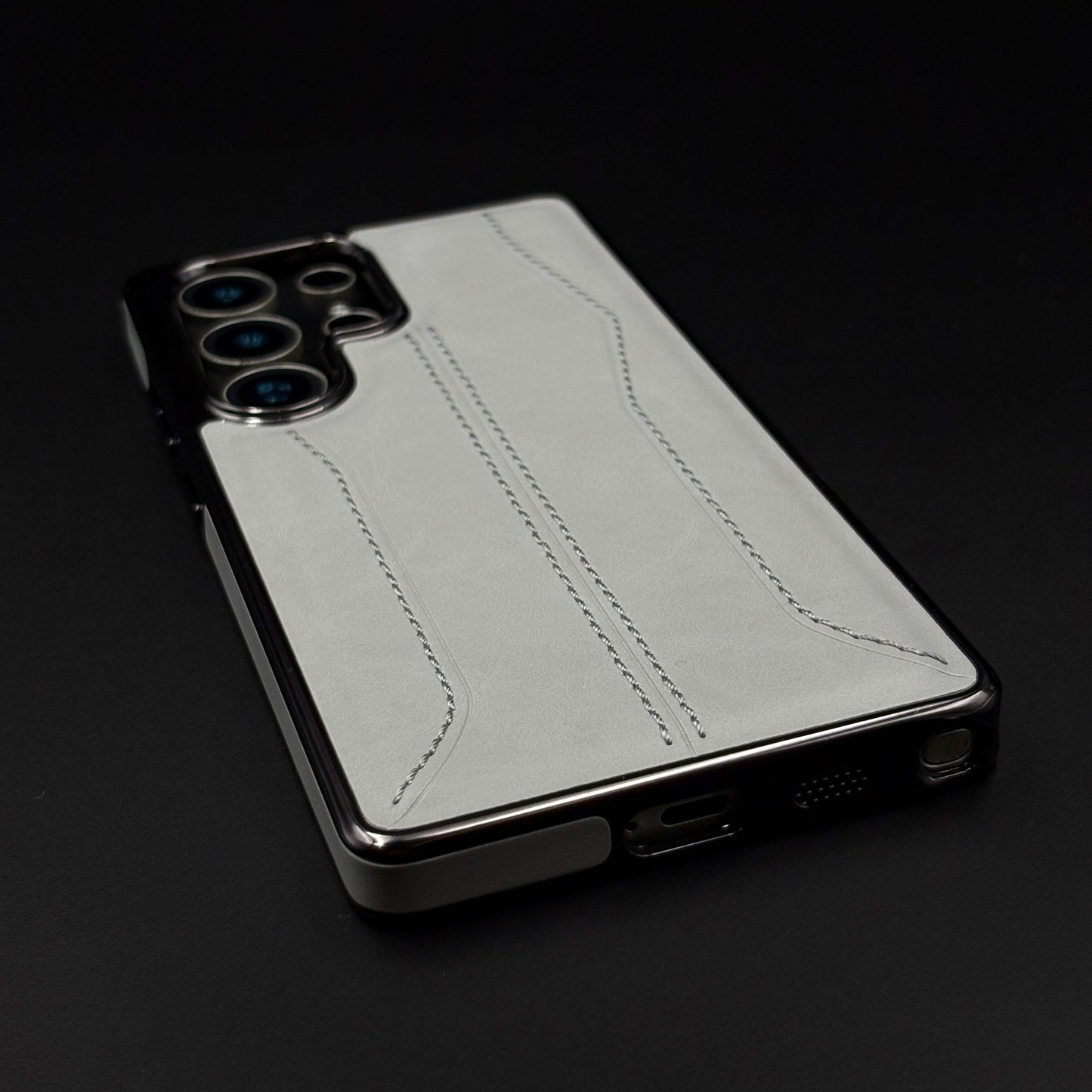 Samsung Galaxy S25 Ultra Stitched Leather Chrome Case