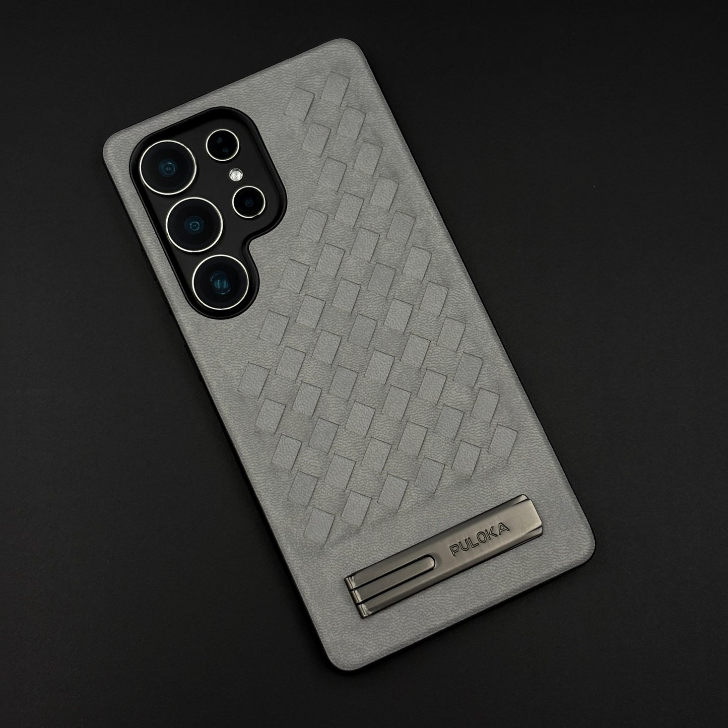 Leather Grid Pattern Kickstand Case for Samsung Galaxy S25 Ultra | Slim Shockproof Protective Cover