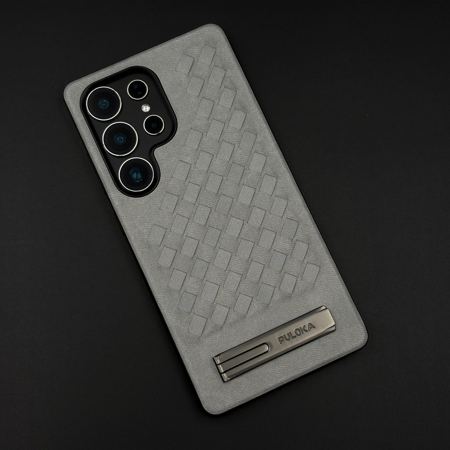 Leather Grid Pattern Kickstand Case for Samsung Galaxy S25 Ultra | Slim Shockproof Protective Cover