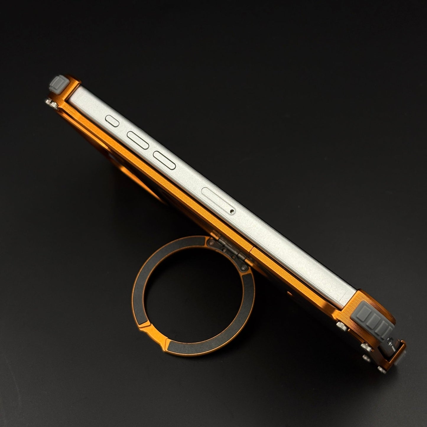 Frameless Metal Carbon Armor Orange Case Cover for iPhone 17 Series | MagSafe Rotating Ring Stand