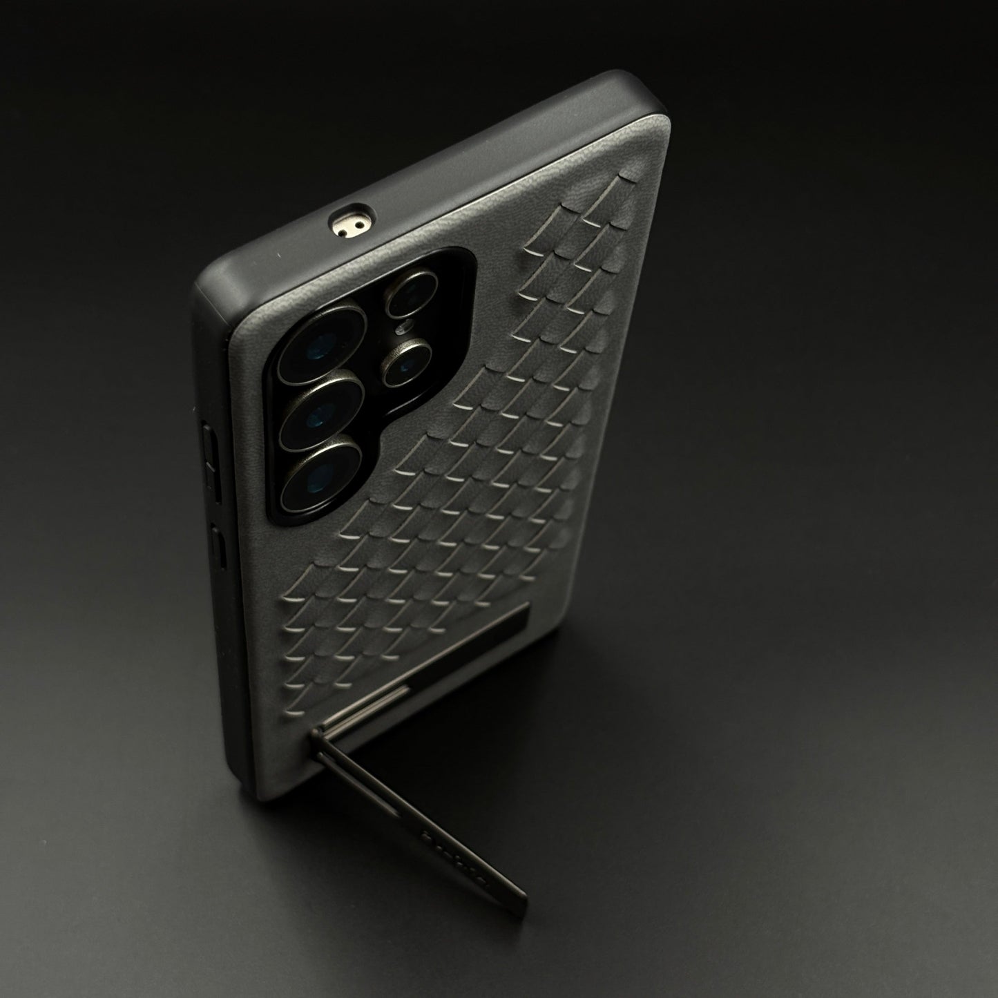 Leather Grid Pattern Kickstand Case for Samsung Galaxy S25 Ultra | Slim Shockproof Protective Cover