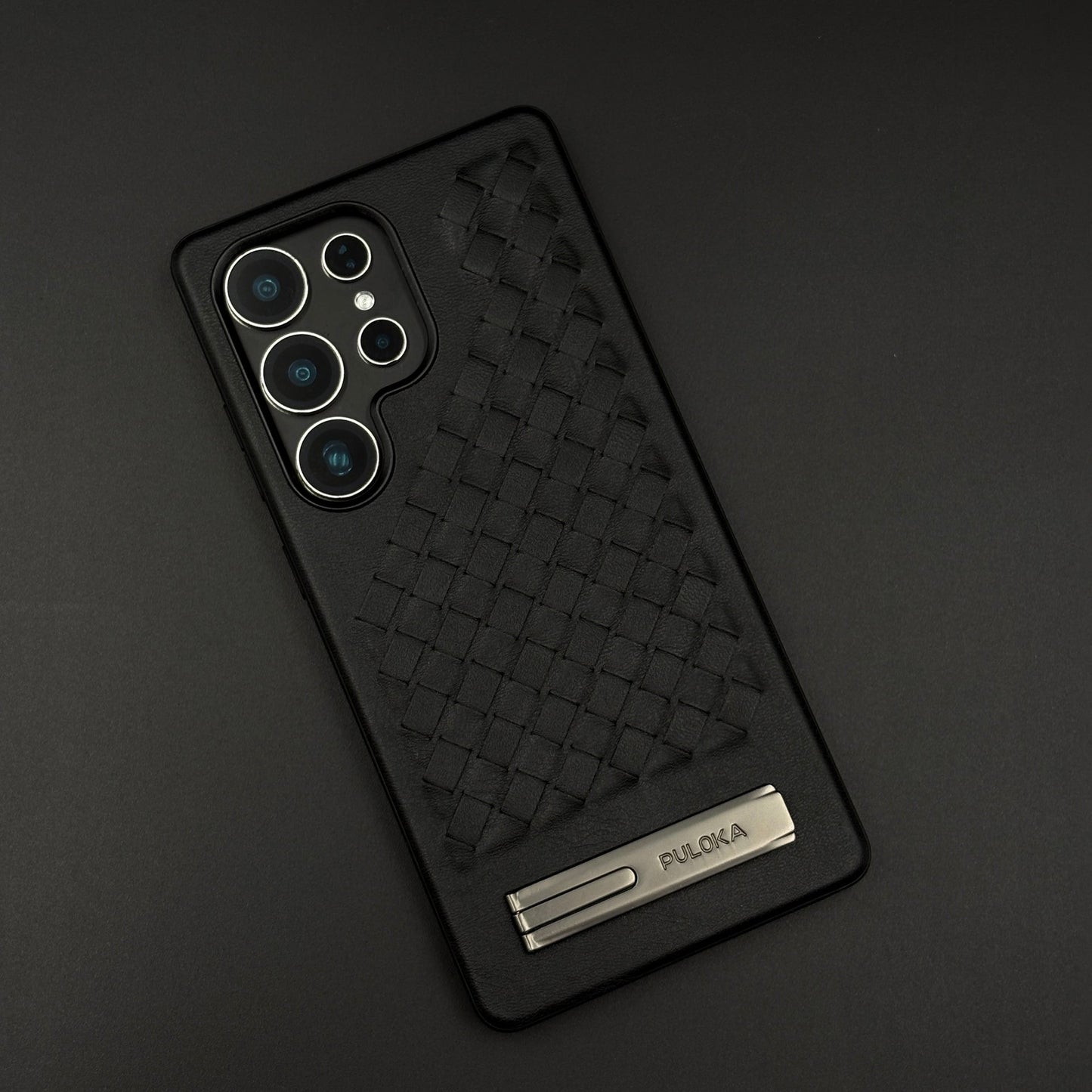 Leather Grid Pattern Kickstand Case for Samsung Galaxy S25 Ultra | Slim Shockproof Protective Cover