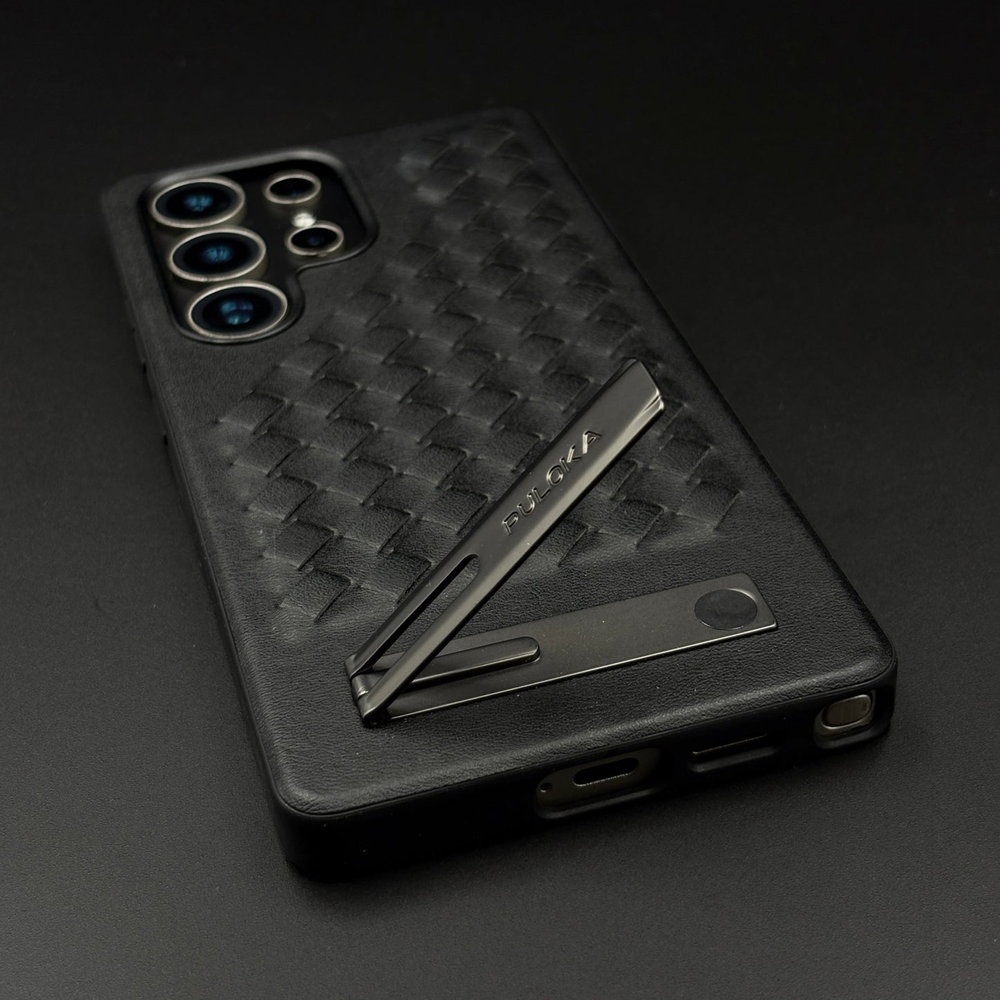 Leather Grid Pattern Kickstand Case for Samsung Galaxy S25 Ultra | Slim Shockproof Protective Cover