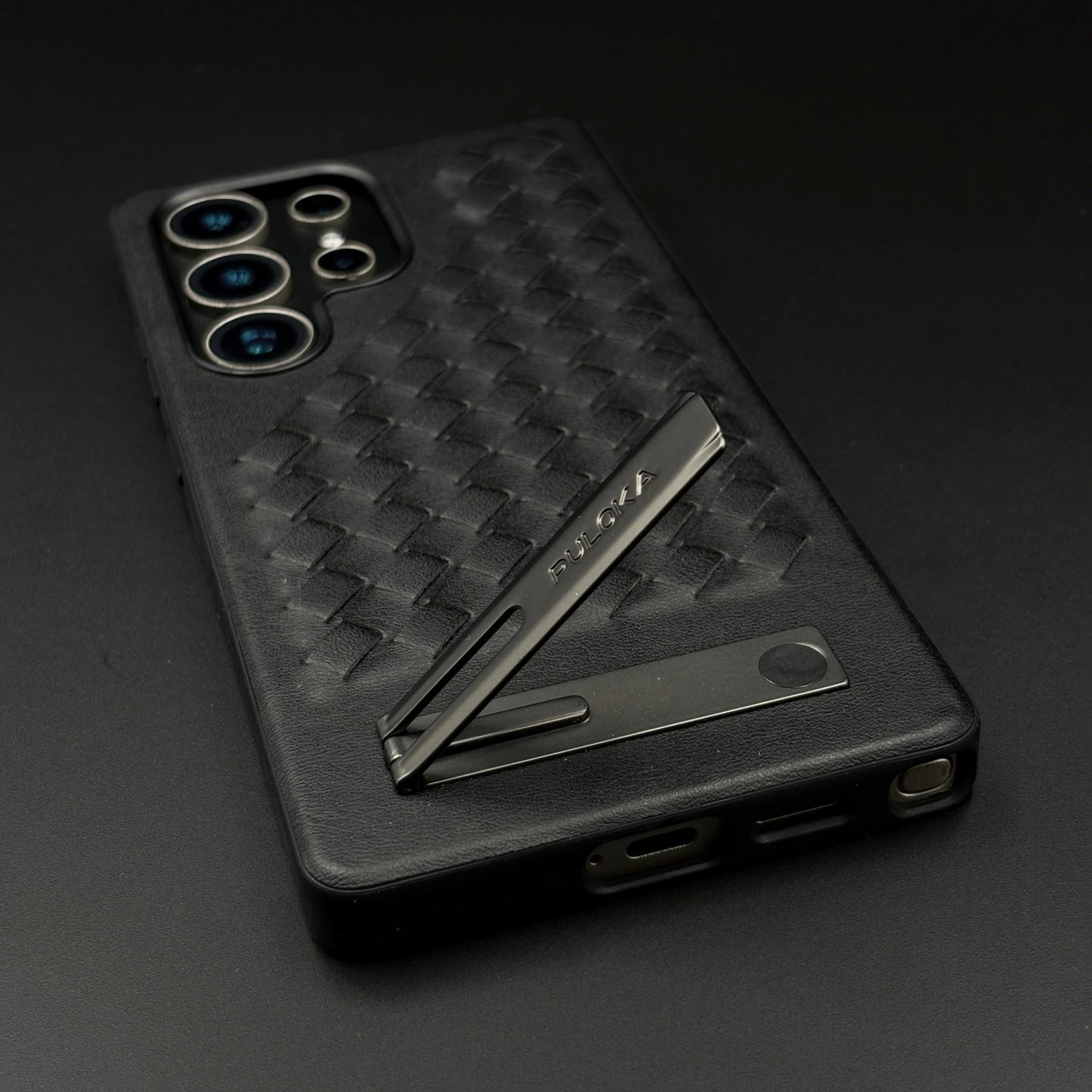 Leather Grid Pattern Kickstand Case for Samsung Galaxy S25 Ultra | Slim Shockproof Protective Cover