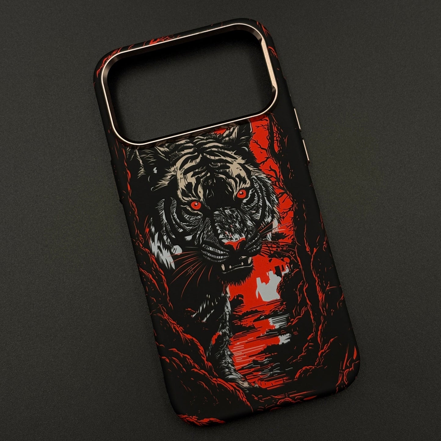 Tiger Flame Noir Carbon Fiber Hidden MagSafe Case for iPhone 17 Series