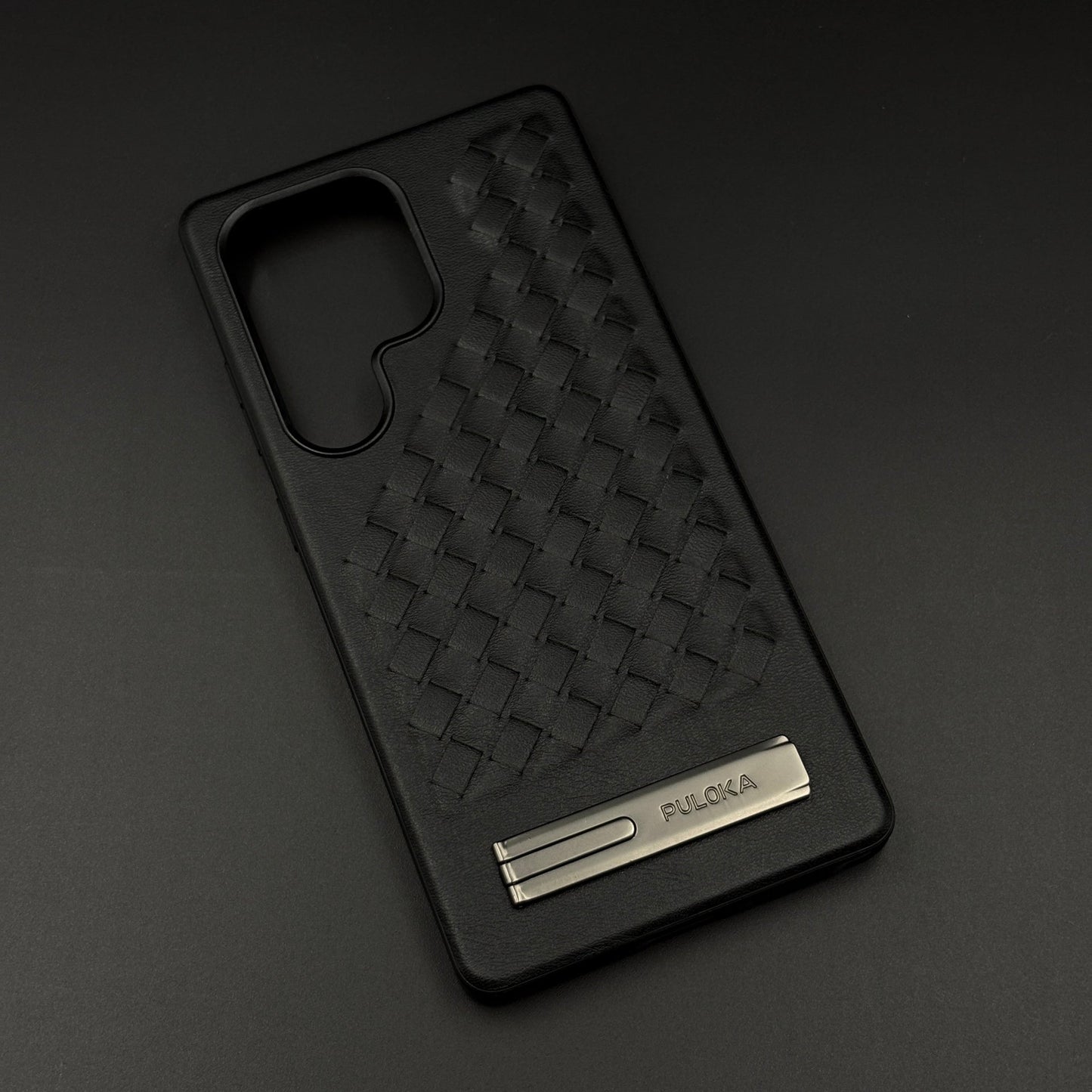 Leather Grid Pattern Kickstand Case for Samsung Galaxy S25 Ultra | Slim Shockproof Protective Cover
