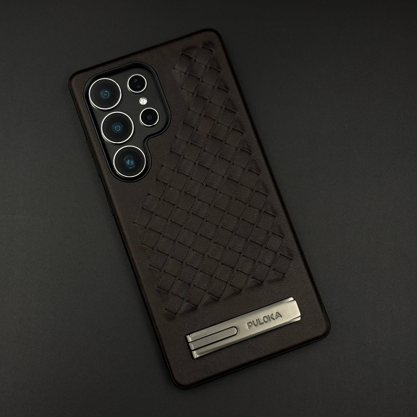 Leather Grid Pattern Kickstand Case for Samsung Galaxy S25 Ultra | Slim Shockproof Protective Cover