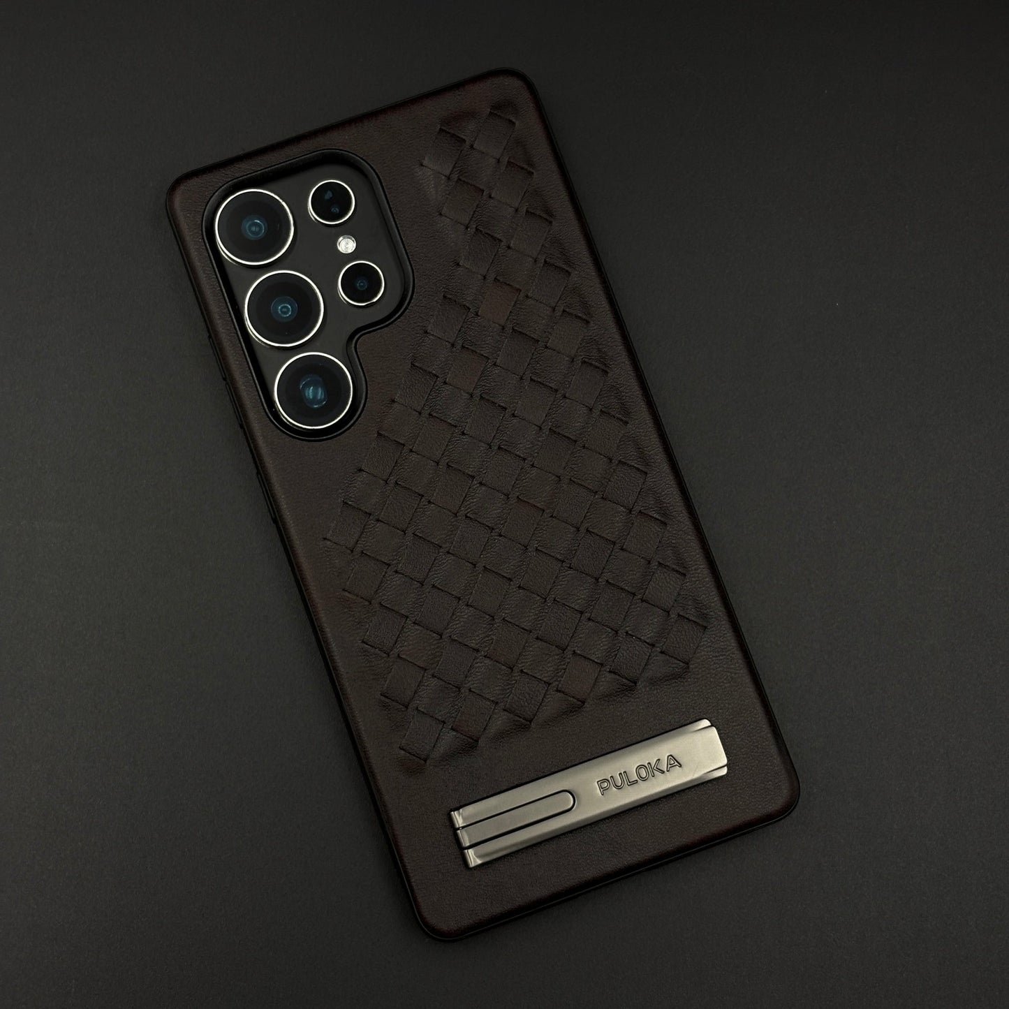 Leather Grid Pattern Kickstand Case for Samsung Galaxy S25 Ultra | Slim Shockproof Protective Cover