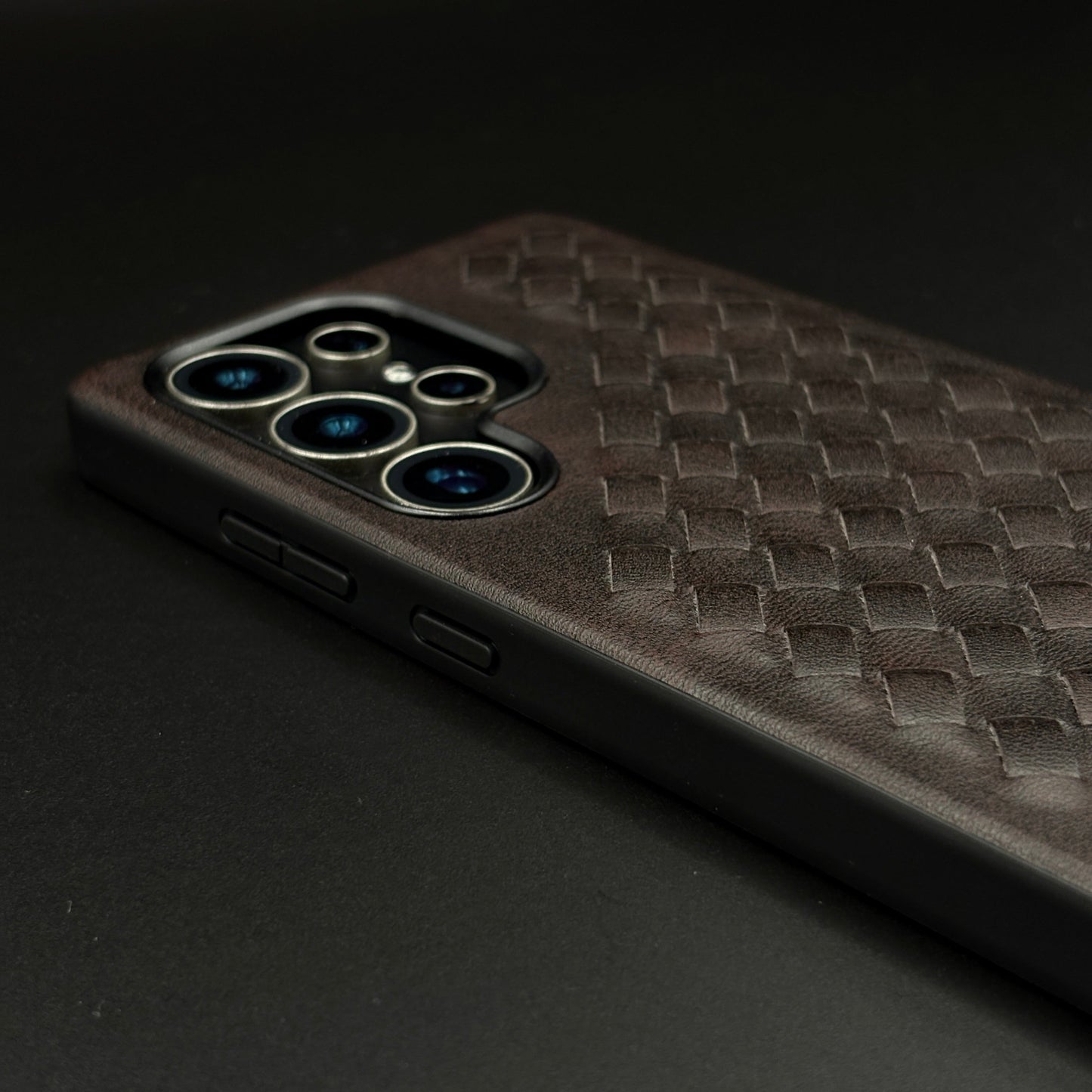 Leather Grid Pattern Kickstand Case for Samsung Galaxy S25 Ultra | Slim Shockproof Protective Cover
