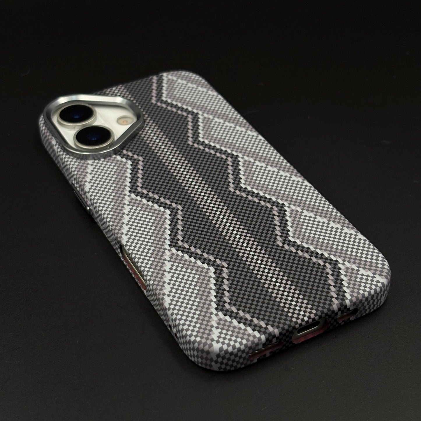 Storm Grey Zigzag Case Slim Mobile Case Cover for iPhone 17 | Rare Aramid Texture Finish | Real Carbon Fibre Feel | Hidden MagSafe