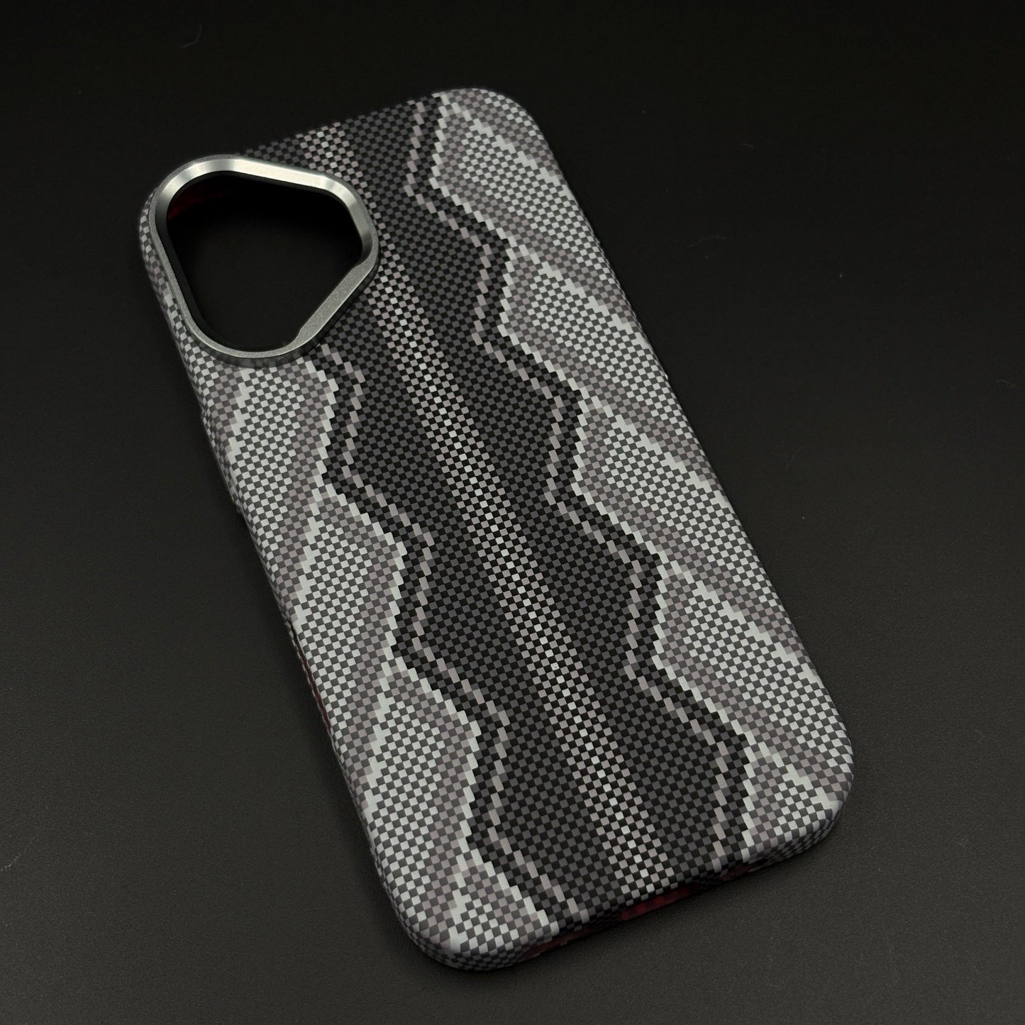 Storm Grey Zigzag Case Slim Mobile Case Cover for iPhone 17 | Rare Aramid Texture Finish | Real Carbon Fibre Feel | Hidden MagSafe