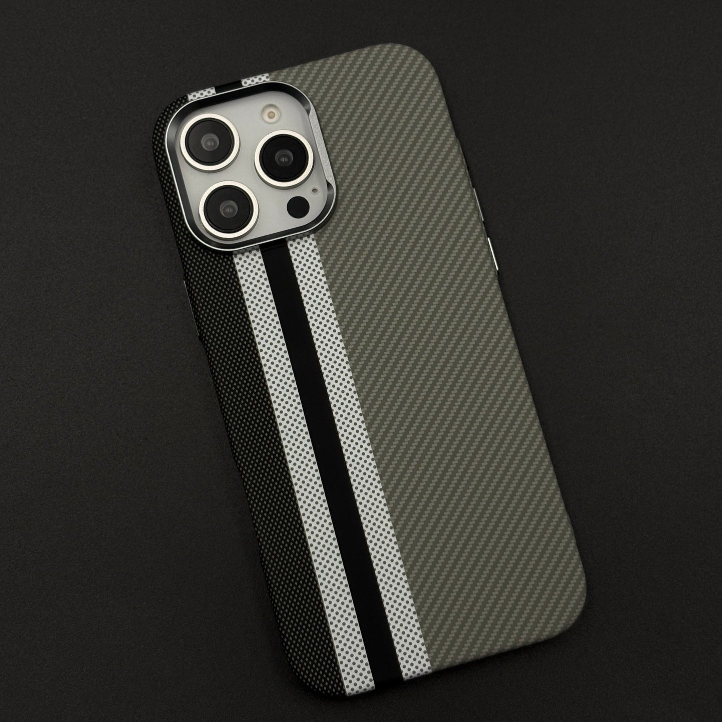 Aramid Texture Case Stripe Pattern Gray for iPhone | Carbon Fibre Feel | Hidden MagSafe | Ultra Slim Fit