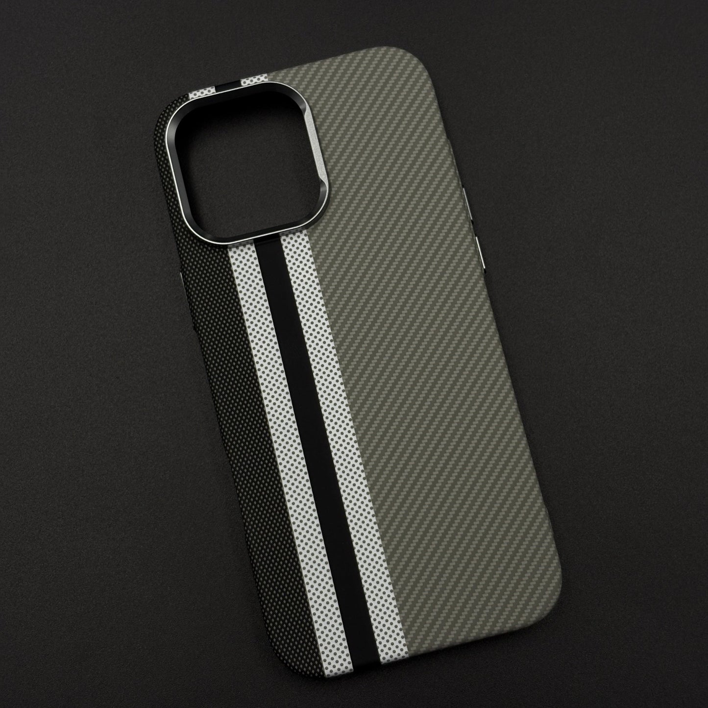 Aramid Texture Case Stripe Pattern Gray for iPhone | Carbon Fibre Feel | Hidden MagSafe | Ultra Slim Fit