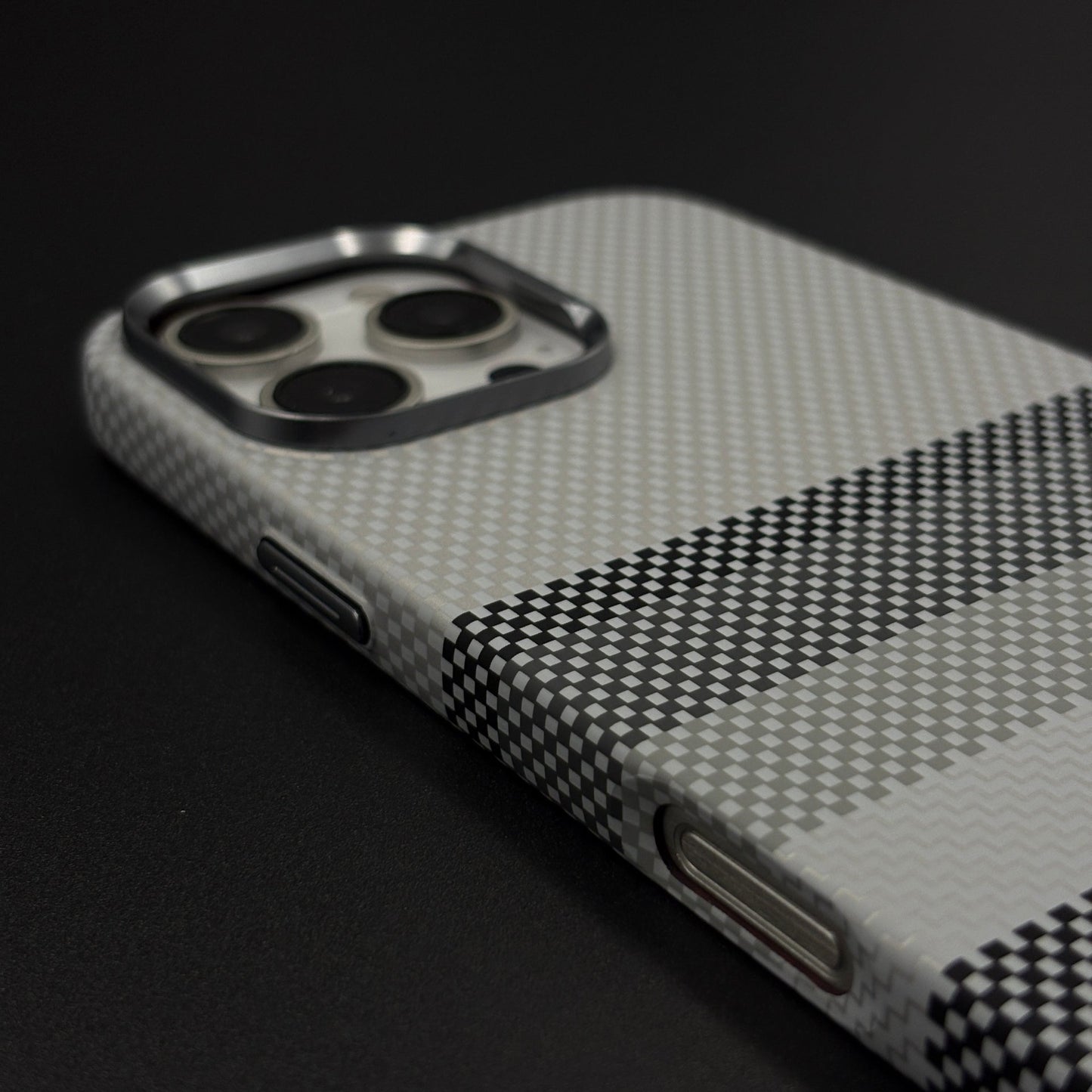 Gray Monochrome Stripe Case Slim Mobile Case Cover for iPhone | Rare Aramid Texture Finish | Real Carbon Fibre Feel | Hidden MagSafe