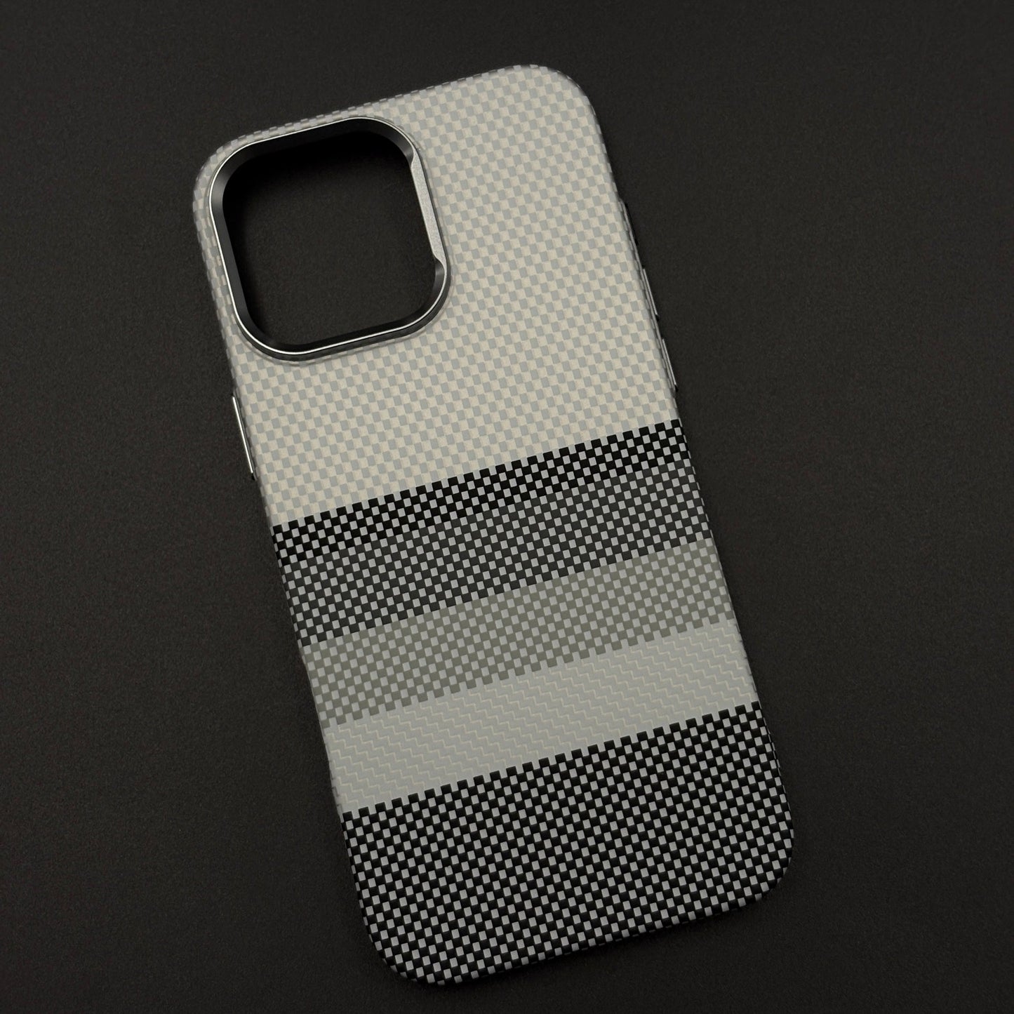 Gray Monochrome Stripe Case Slim Mobile Case Cover for iPhone | Rare Aramid Texture Finish | Real Carbon Fibre Feel | Hidden MagSafe