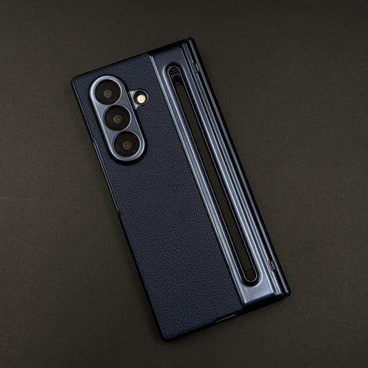 All-in-One Case | Leather Texture with Pen for Samsung Galaxy Z Fold 7 | Front Screen Protector & Side Hinge Protection