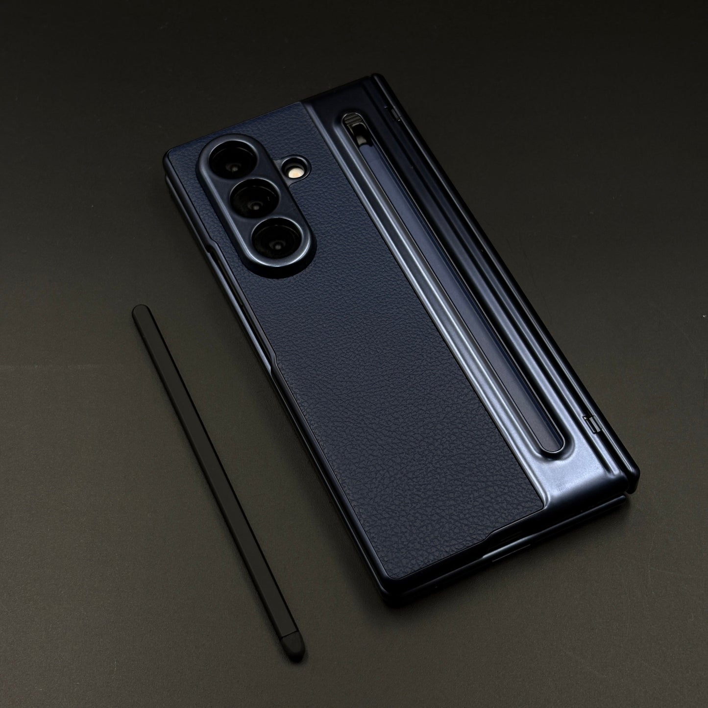 All-in-One Case | Leather Texture with Pen for Samsung Galaxy Z Fold 7 | Front Screen Protector & Side Hinge Protection