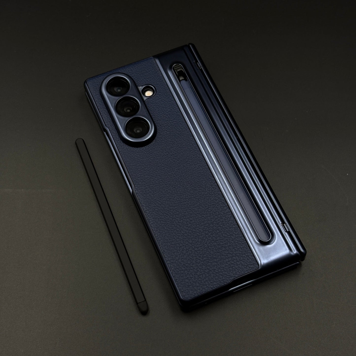 All-in-One Case | Leather Texture with Pen for Samsung Galaxy Z Fold 7 | Front Screen Protector & Side Hinge Protection