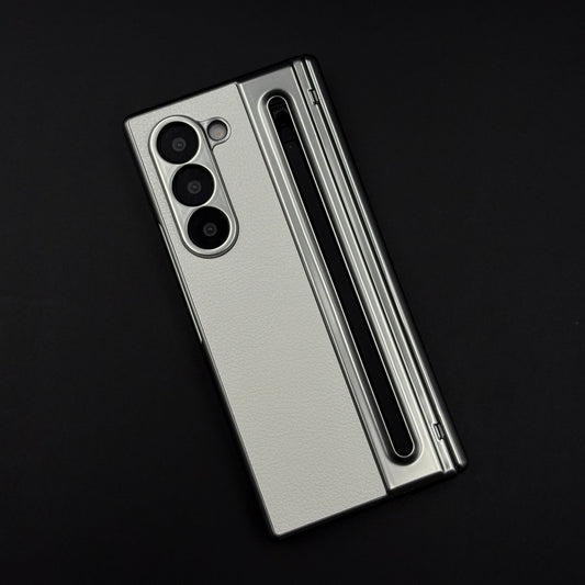 All-in-One Case | Leather Texture with Pen for Samsung Galaxy Z Fold 6 | Front Screen Protector & Side Hinge Protection