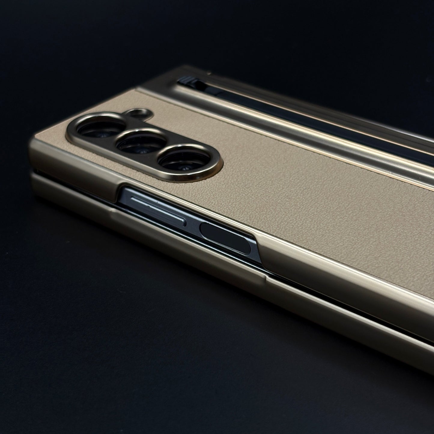 All-in-One Case | Leather Texture with Pen for Samsung Galaxy Z Fold 7 | Front Screen Protector & Side Hinge Protection