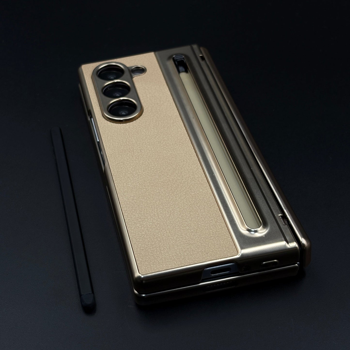 All-in-One Case | Leather Texture with Pen for Samsung Galaxy Z Fold 7 | Front Screen Protector & Side Hinge Protection