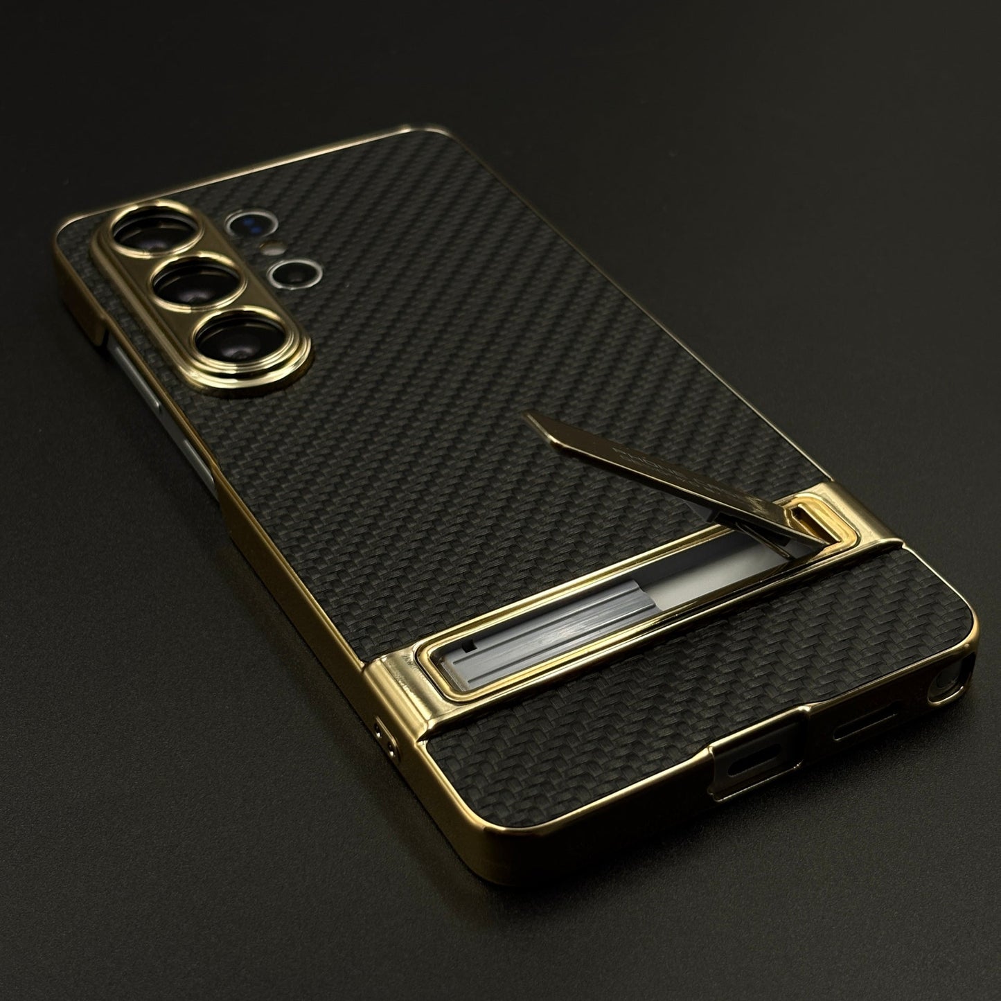 Luxury Chrome Frame Kickstand Leather Case Cover for Samsung Galaxy S26 Ultra