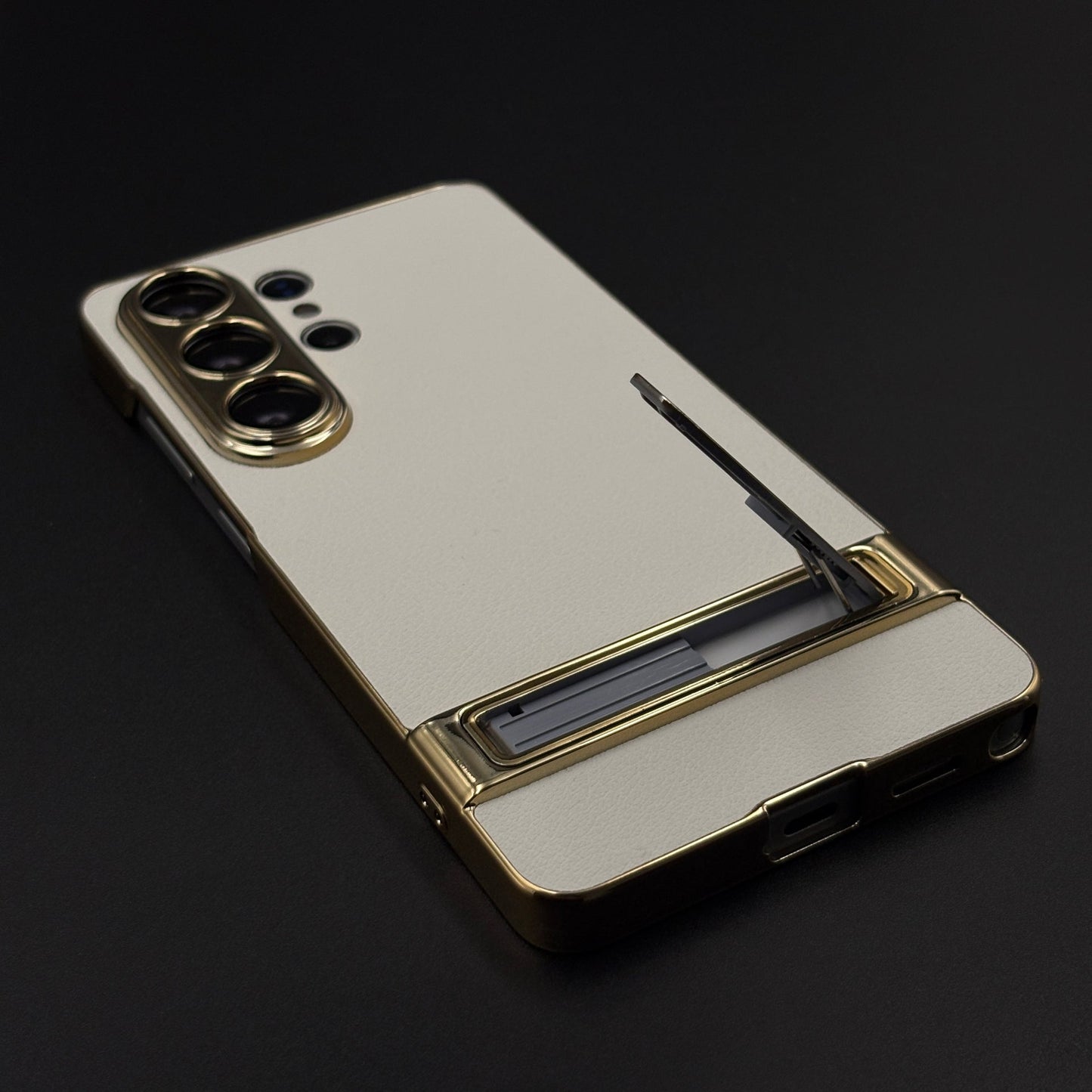 Luxury Chrome Frame Kickstand Leather Case Cover for Samsung Galaxy S26 Ultra