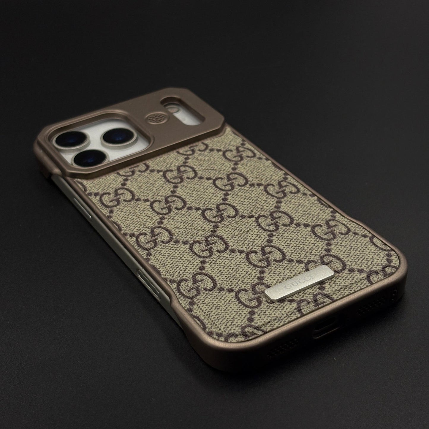 Luxury GG Leather Fabric MagSafe Case for iPhone 17 Series | Premium Monogram Design