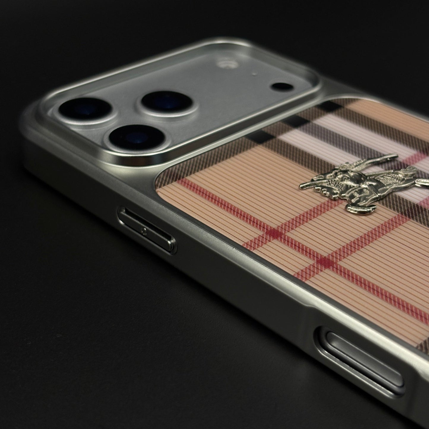 Luxury BBRY Check Plaid Metal Style Frame Case for iPhone 17 Series | Premium Designer Back Cover