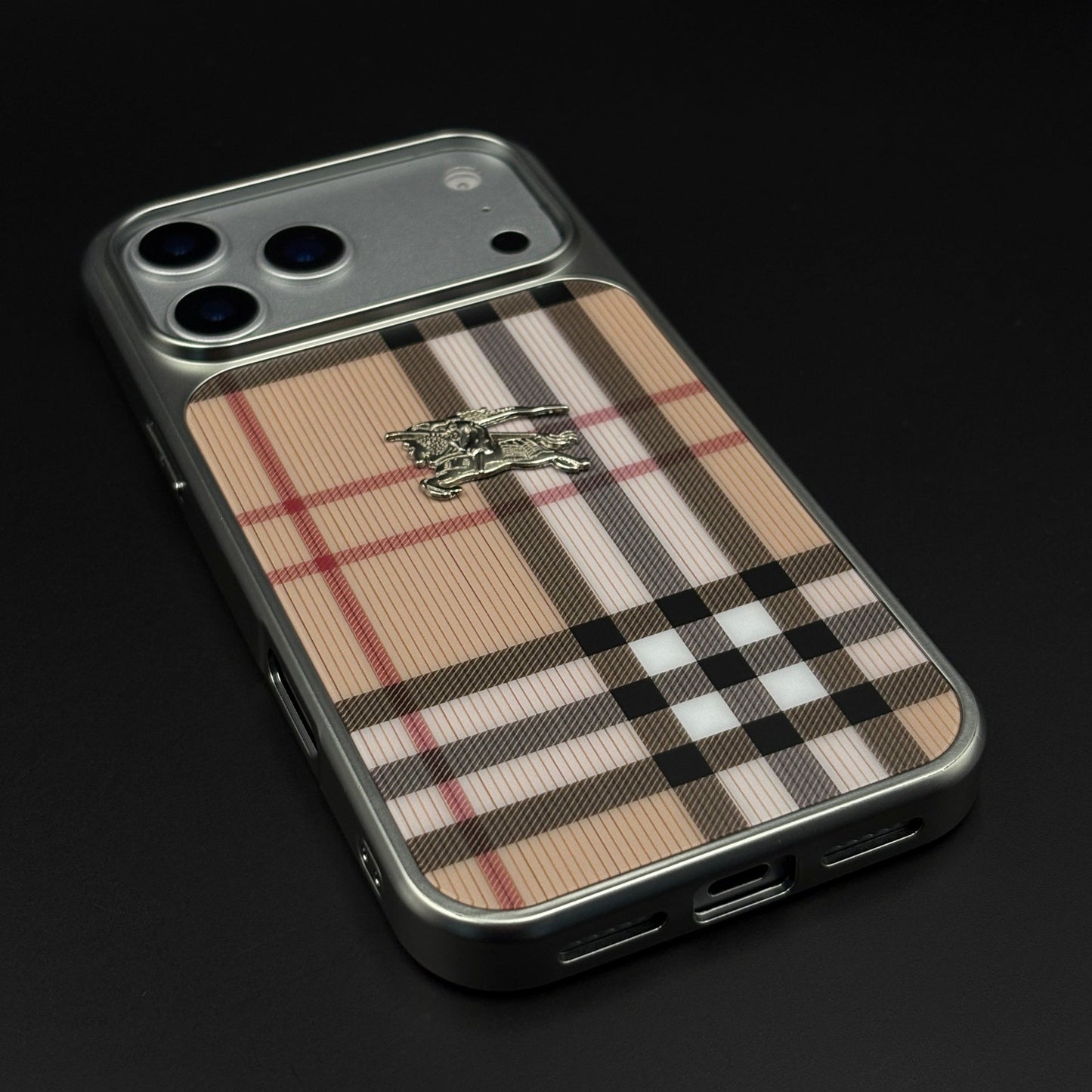 Luxury BBRY Check Plaid Metal Style Frame Case for iPhone 17 Series | Premium Designer Back Cover