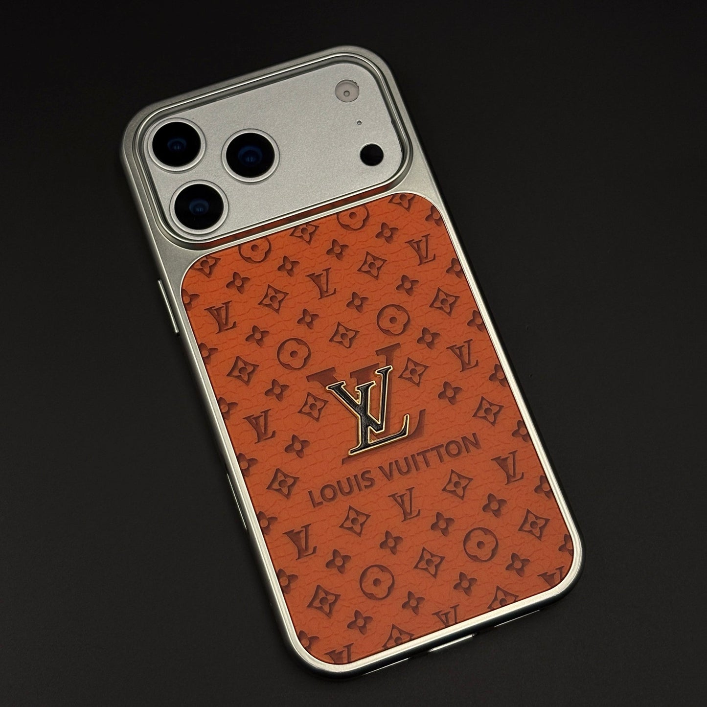Luxury Brand Metal Style Frame Leather Case for iPhone 17 Series | Premium Embossed Back Cover