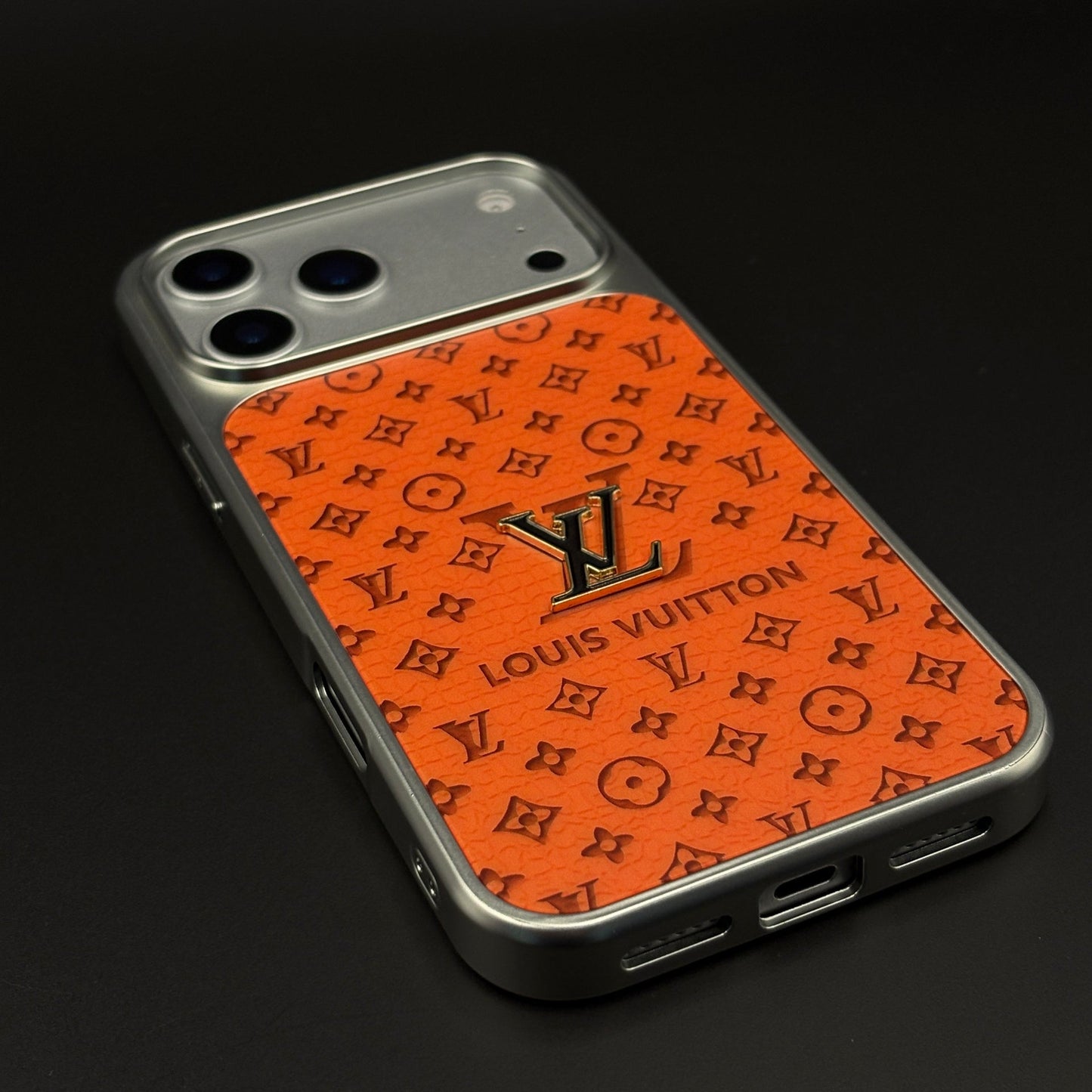Luxury Brand Metal Style Frame Leather Case for iPhone 17 Series | Premium Embossed Back Cover