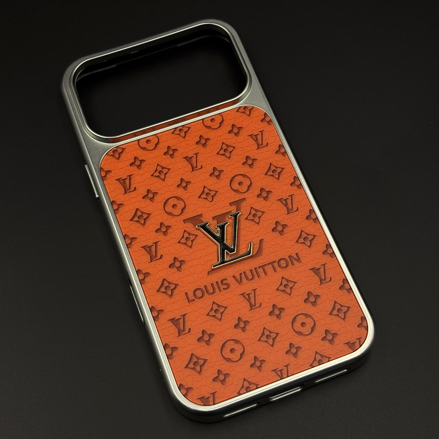 Luxury Brand Metal Style Frame Leather Case for iPhone 17 Series | Premium Embossed Back Cover