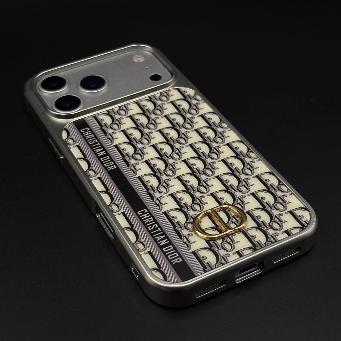 CD Brand Pattern Metal Style Frame Case for iPhone 17 Series | Premium Designer Back Cover