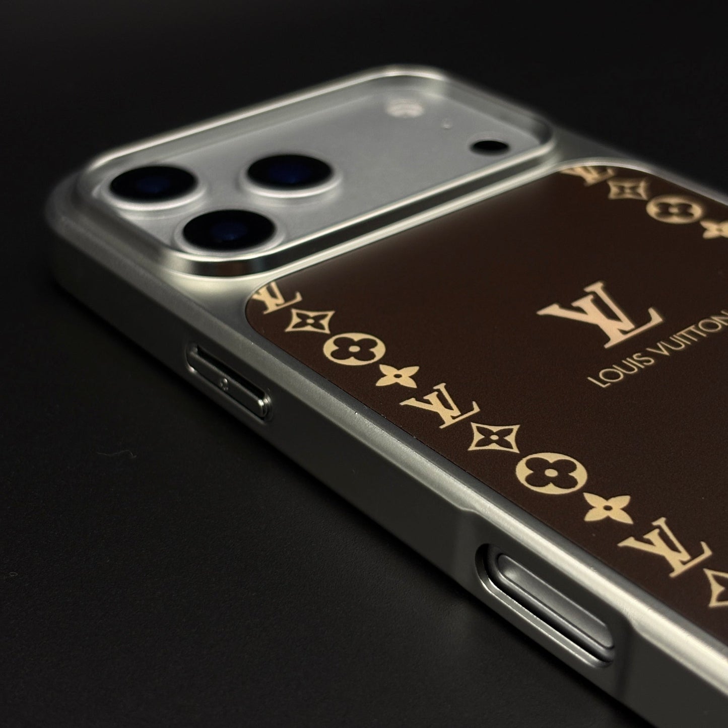 Luxury Monogram Border Metal Style Frame Brown Case for iPhone 17 Series | Premium Back Cover