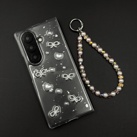 Pearl Butterfly Case with Beaded Charm Strap for Samsung Galaxy Z Fold 7 | Elegant Protective Cover