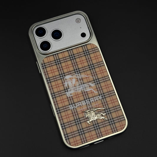 BBRY Check Plaid Metal Style Frame Case for iPhone 17 Series | Premium Designer Back Cover