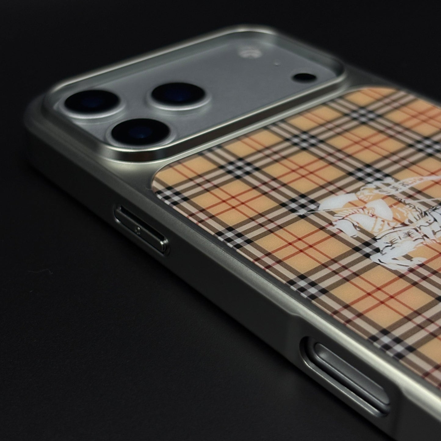 BBRY Check Plaid Metal Style Frame Case for iPhone 17 Series | Premium Designer Back Cover