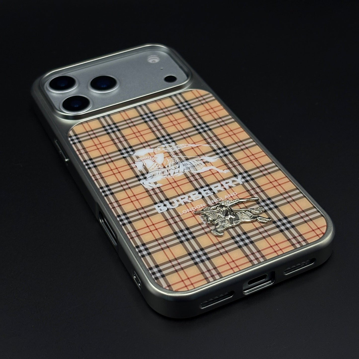 BBRY Check Plaid Metal Style Frame Case for iPhone 17 Series | Premium Designer Back Cover