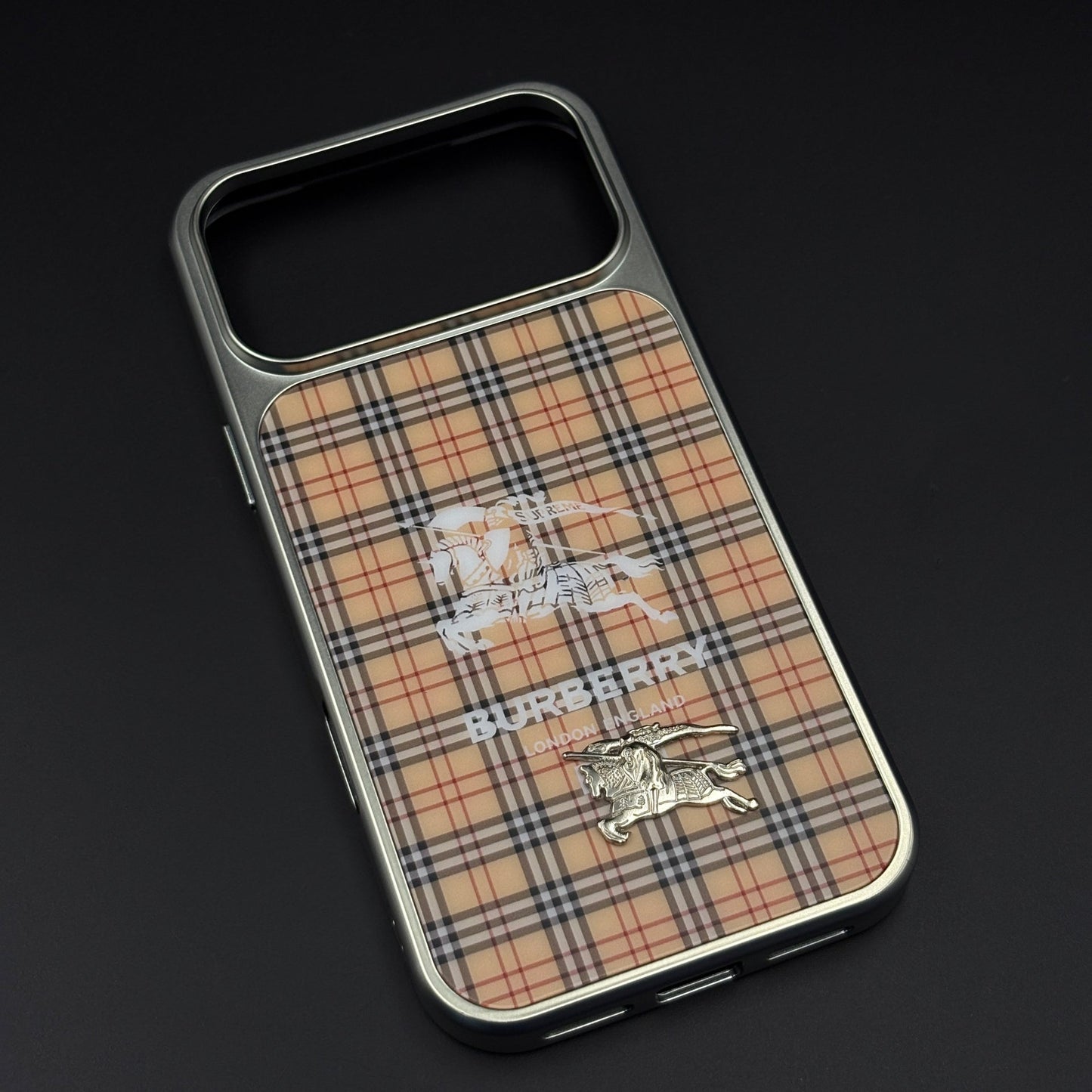 BBRY Check Plaid Metal Style Frame Case for iPhone 17 Series | Premium Designer Back Cover