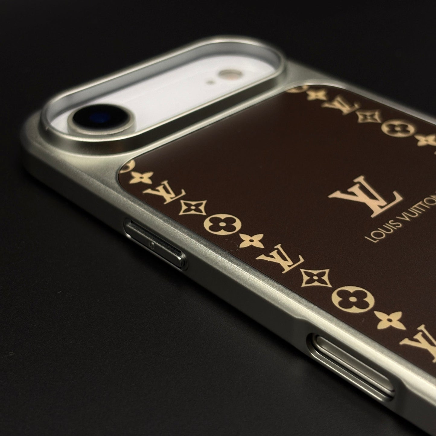 Luxury Monogram Border Metal Style Frame Brown Case for iPhone 17 Air | Premium Back Cover