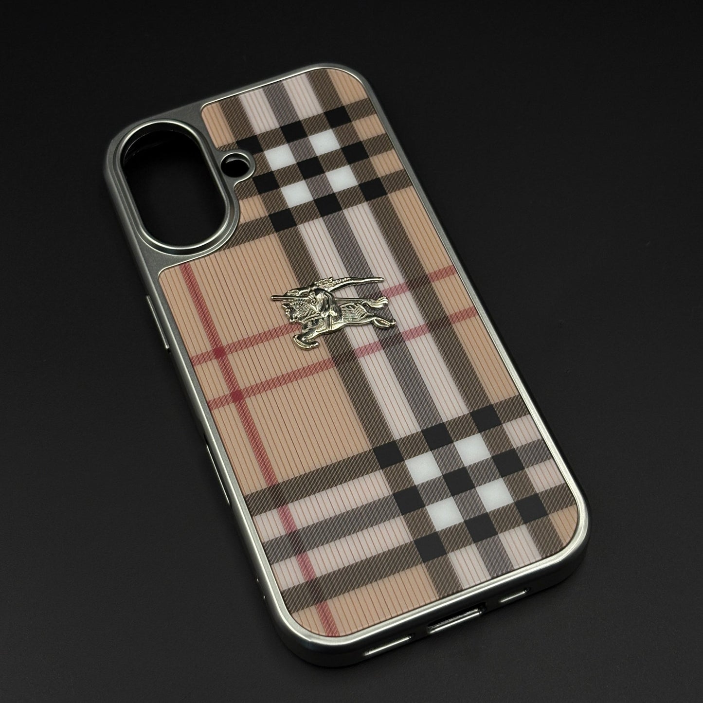 Luxury BBRY Check Plaid Metal Style Frame Case for iPhone 17 | Premium Designer Back Cover