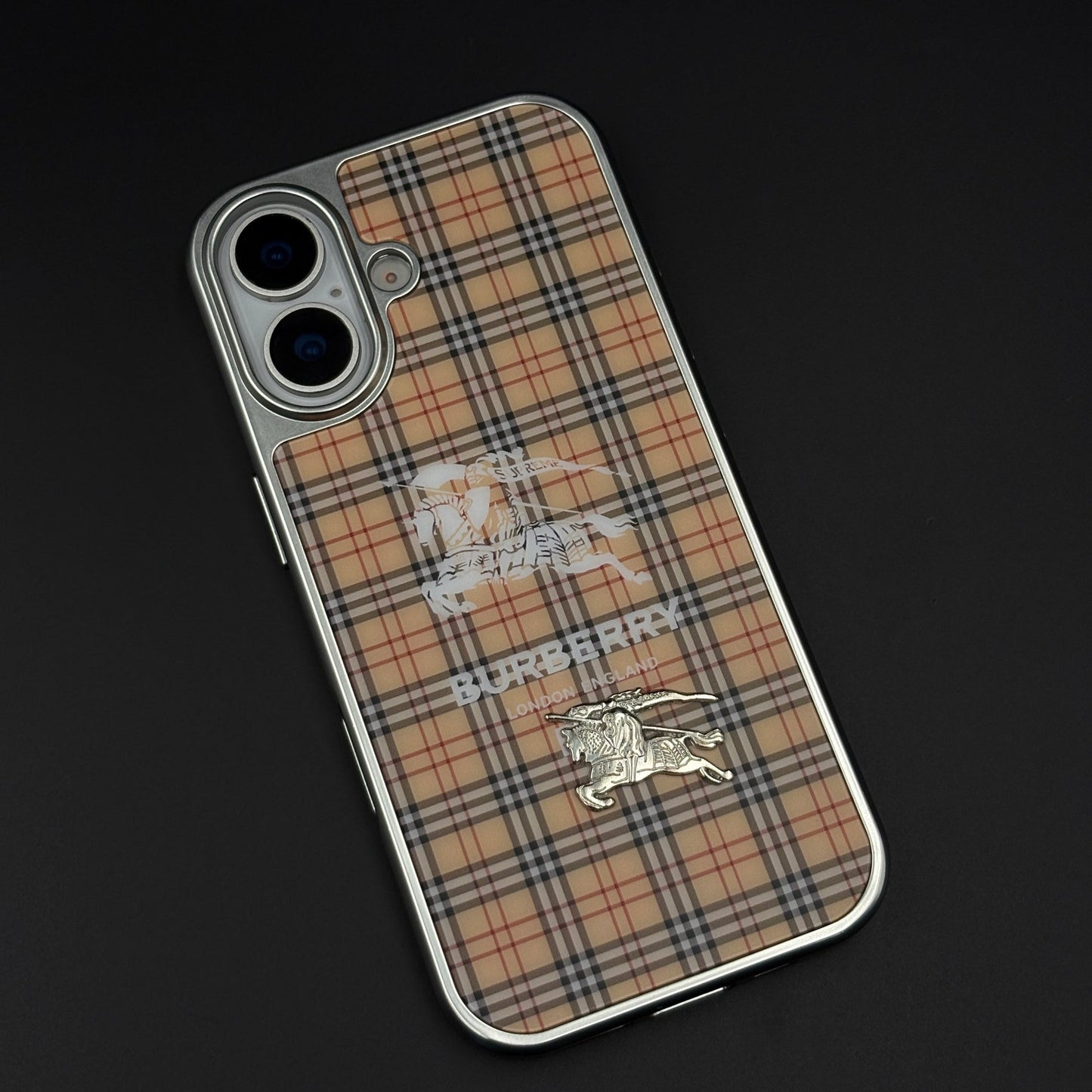BBRY Check Plaid Metal Style Frame Case for iPhone 17 | Premium Designer Back Cover