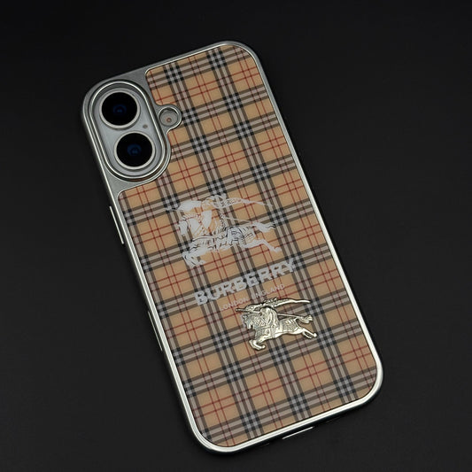 BBRY Check Plaid Metal Style Frame Case for iPhone 17 | Premium Designer Back Cover