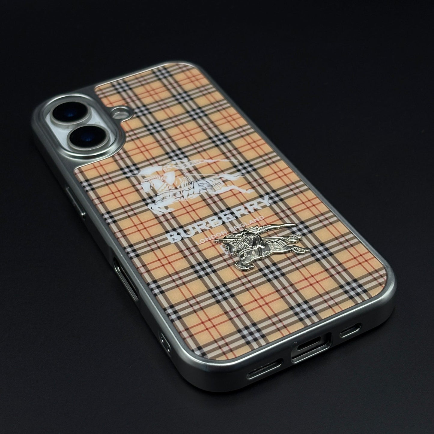 BBRY Check Plaid Metal Style Frame Case for iPhone 17 | Premium Designer Back Cover