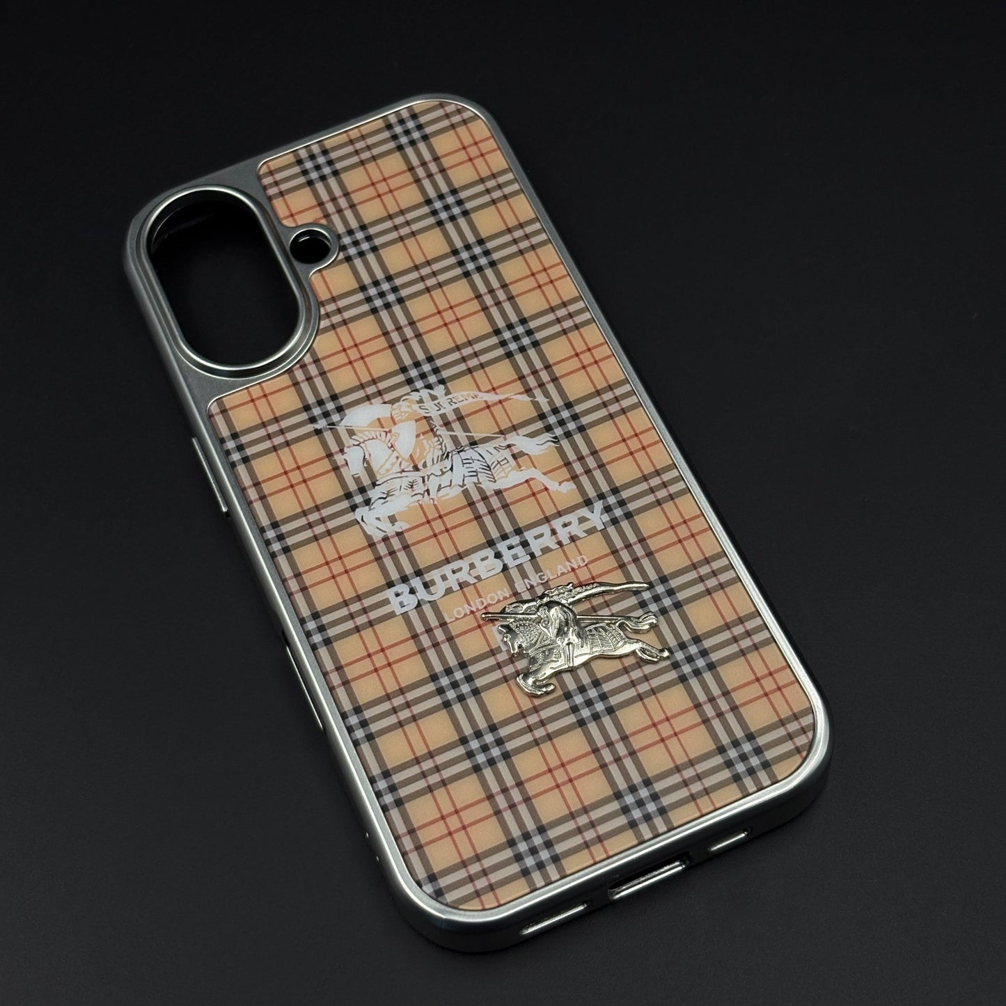 BBRY Check Plaid Metal Style Frame Case for iPhone 17 | Premium Designer Back Cover